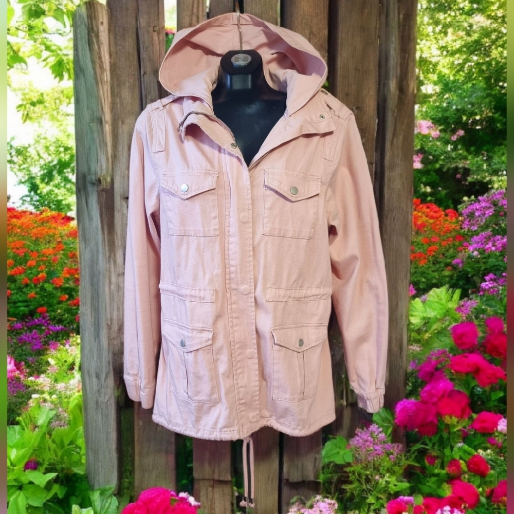 Lord & Taylor Design Lab Women's Blush Pink Cotton Hooded Utility Jacket